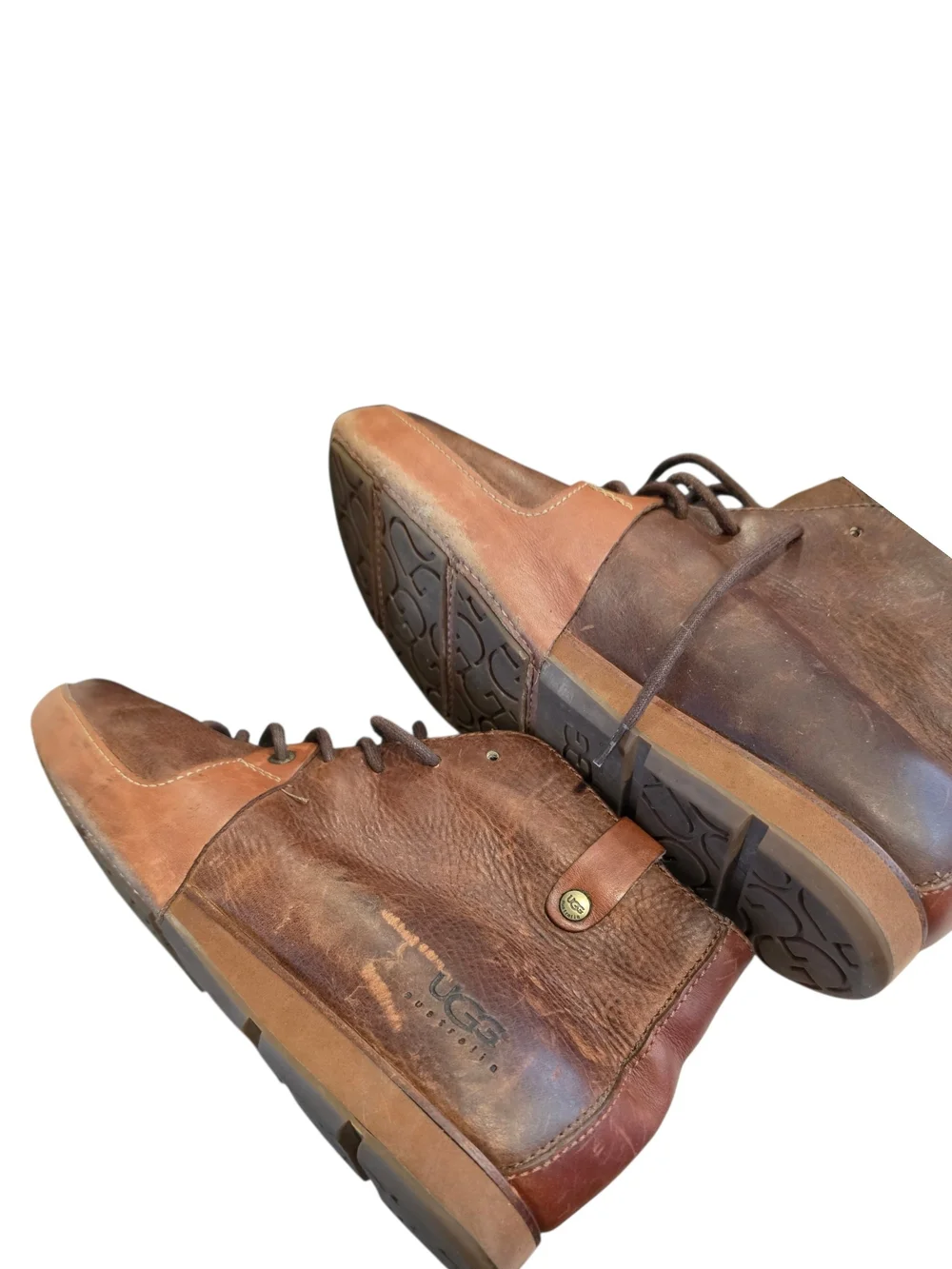 UGG Men's Brown Leather Chukka Boots with Lace-Up Closure